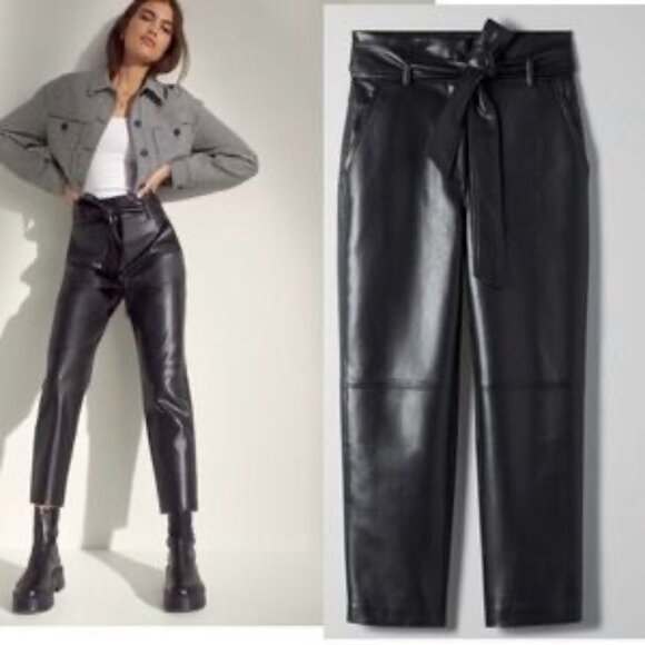 Babaton Pants - Aritzia Tie Waist Vegan Leather Pants Black Size 8